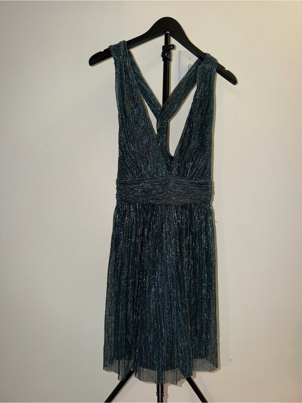 Lulu's Shimmery Teal One-Shoulder Pleated Cocktail Dress Size Medium